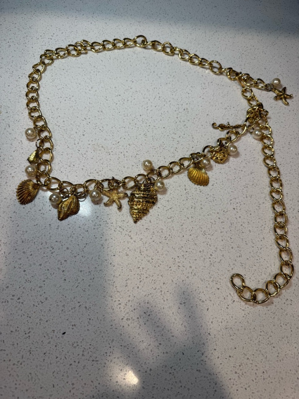 Gold Shell Charm belt with Pearl Accents